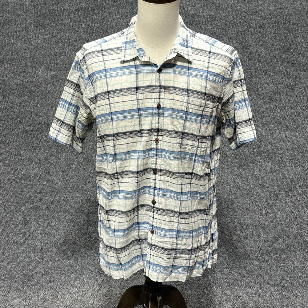 Patagonia Shirt Mens XL Blue Plaid Organic Cotton Short Sleeve Button Up Casual